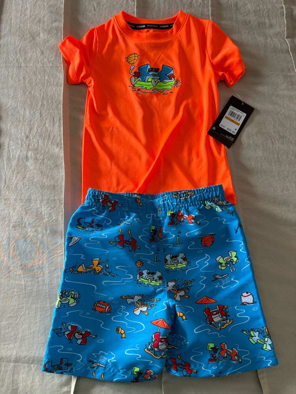 Under Armour Kids Orange Top with Blue Swim Shorts